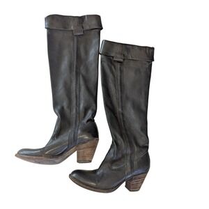 Frye Shirley Over The Knee Boots Black Leather Fold Over Cuff Womens 7.5B